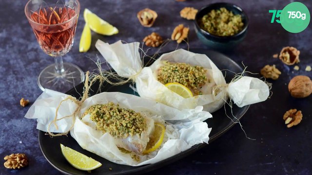 Papillotes de cabillaud en croûte de Noix du Périgord AOP