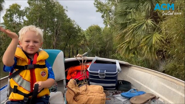 Only in the Territory: Tiny student takes boat to school as croc-infested river floods