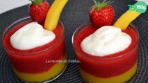 Mousses fraise et mangue, nuage de yaourt vanillé