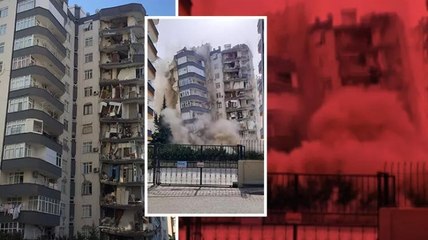 Adana’da depremlerde ağır hasar alan bina kontrollü olarak yıkıldı