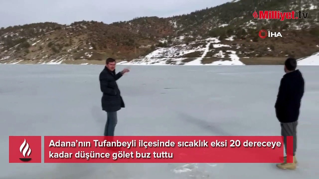 Adana'da gölet buz tuttu