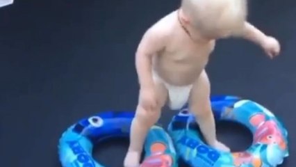 Baby boy conceives a cool trampoline trick only to botch the execution