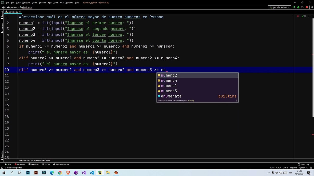 Determinar cuál es el número mayor de cuatro números en Python