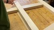 Angled half laps on this modern table base - Woodworking Skills  #woodtok #shorts #woodworking