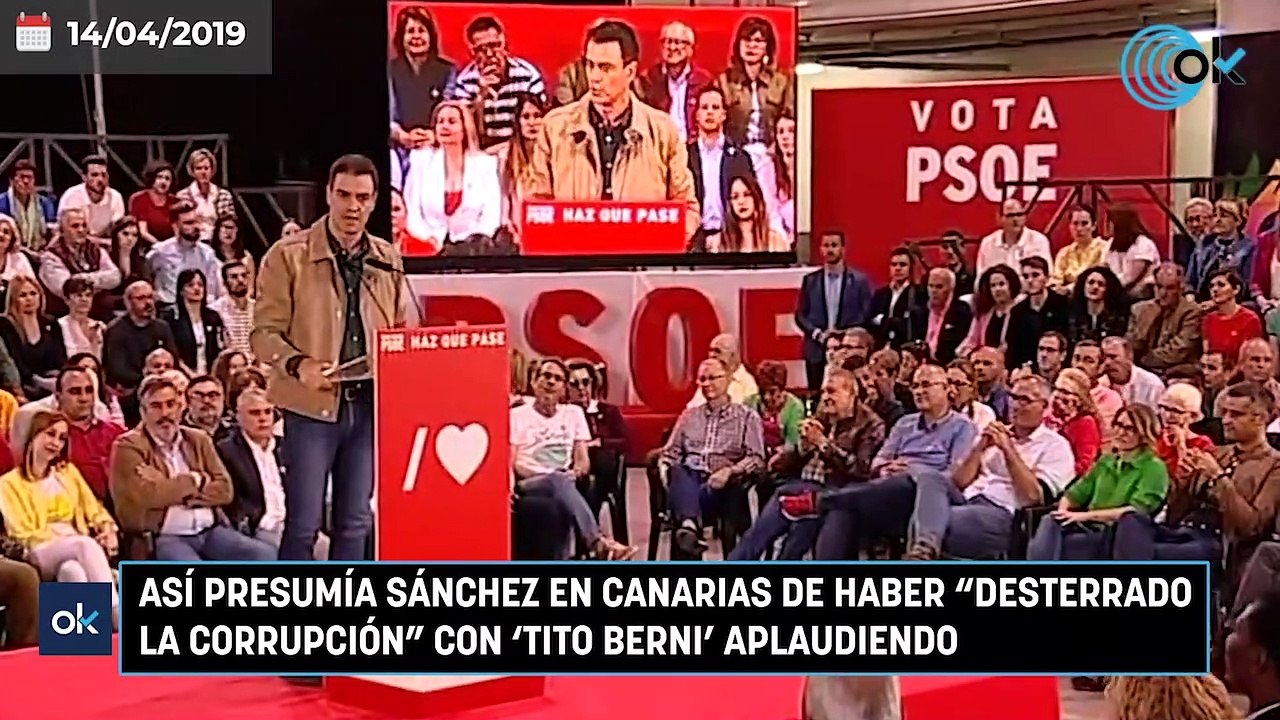 Así presumía Sánchez en Canarias de haber "desterrado la corrupción" con 'Tito Berni' aplaudiendo