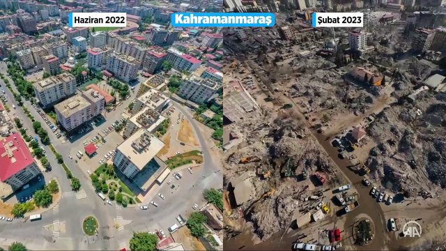 Kahramanmaraş'ta deprem öncesi ve sonrası çekilen fotoğraflar kentteki yıkımı ortaya koyuyor