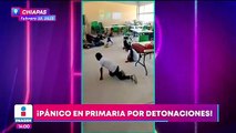 Maestro de primaria tranquiliza a sus alumnos por detonaciones
