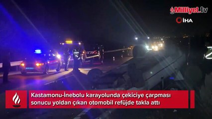 Çekiciye çarparak yoldan çıkan otomobil takla attı: 5 yaralı