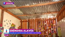 Construyen salón de clases con madera y cajas de leche en Hidalgo
