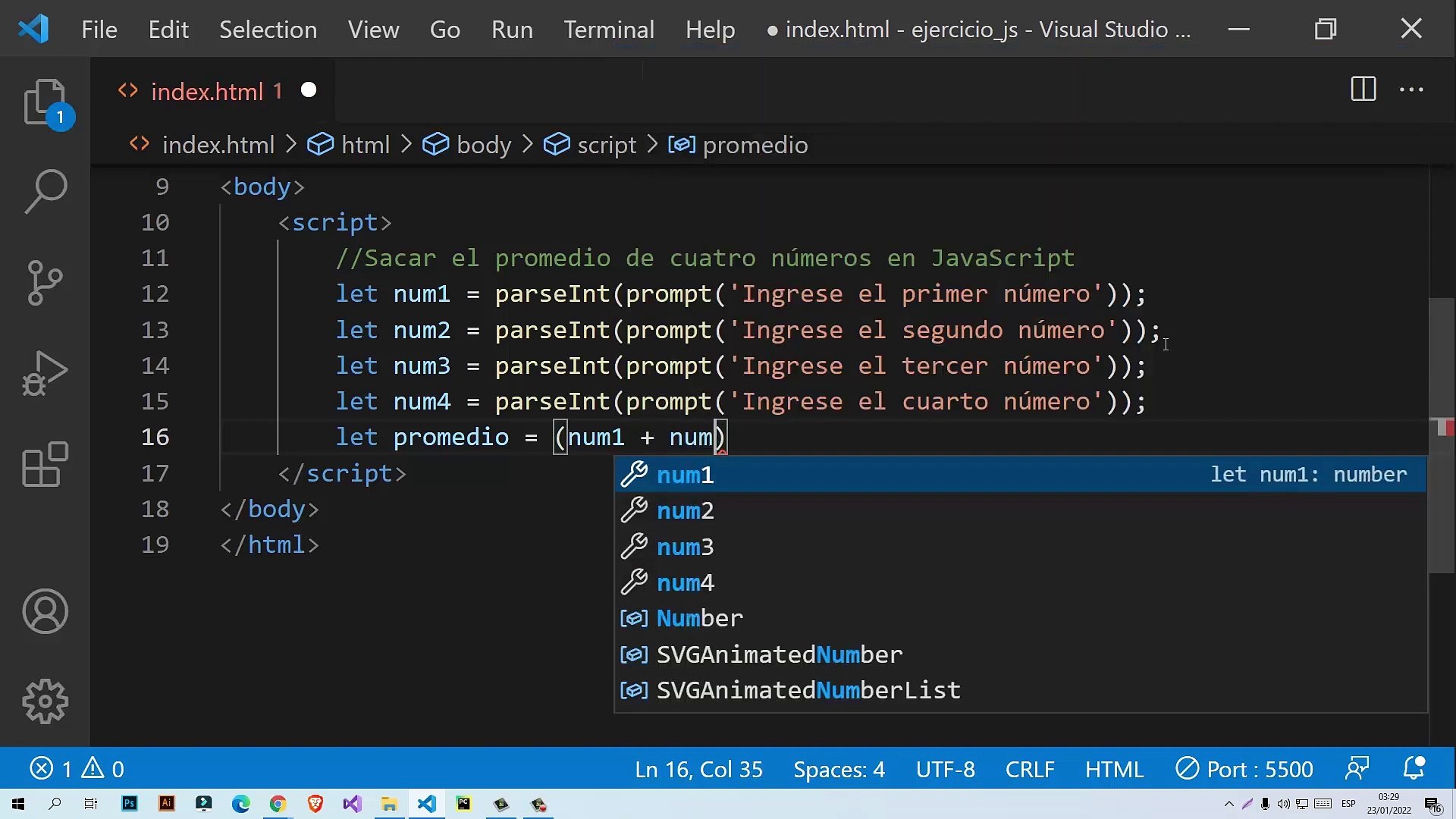 ⁣Sacar el promedio de cuatro números en JavaScript