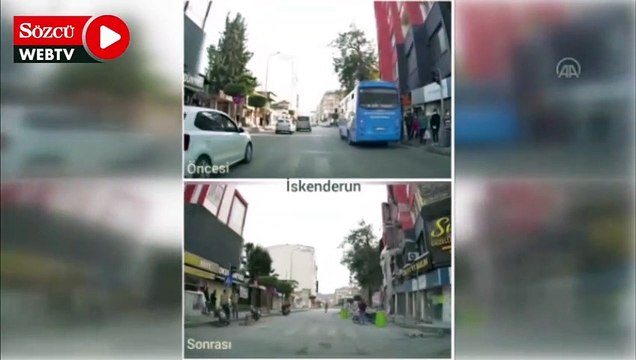 Depremin neden olduğu yıkımı aracının kamerasıyla yeniden görüntüledi