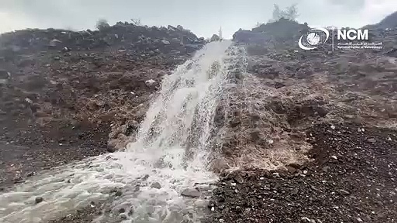 Rainfall creates waterfalls in Fujairah.