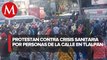 Vecinos bloquean Calzada de Tlalpan, solicitan atención a personas en situación de calle