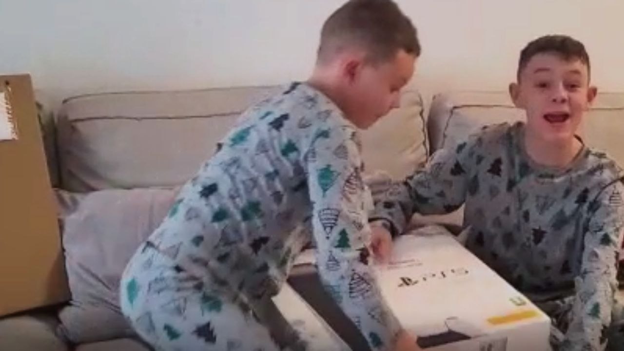 Boys cannot contain their delight when gifted PS5 on Christmas by loving parents