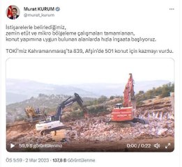 Bakan Kurum Pazarcık ve Afşin ilçesinde konutların inşasına başlandı