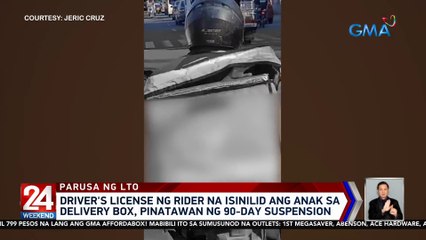 Driver's license ng rider na isinilid ang anak sa delivery box, pinatawan ng 90-day suspension | 24 Oras Weekend