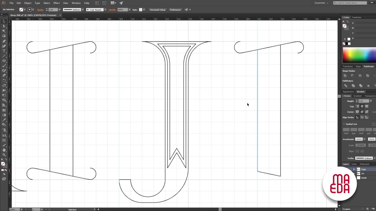 Time lapse of Christmas-themed typeface design in B/W version