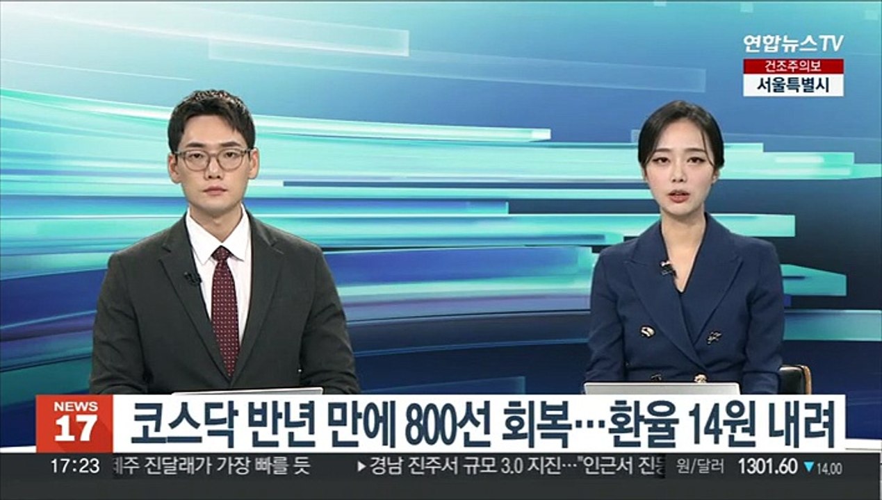코스닥 반년 만에 800선 회복…환율 14원 내려