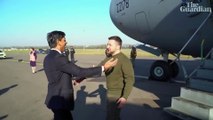 Volodymyr Zelenskiy greeted by Rishi Sunak after landing in the UK