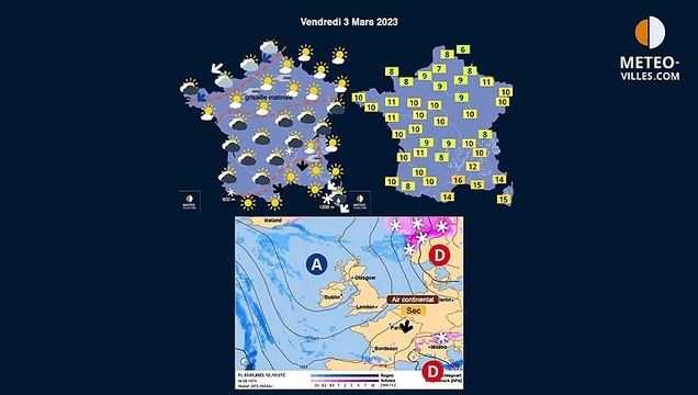 prévisions météo villes du vendredi 3 mars 2023