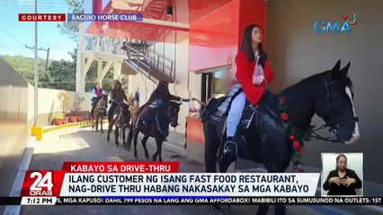 Ilang customer ng isang fast food restaurant, nag-drive thru habang nakasakay sa mga kabayo | 24 Oras