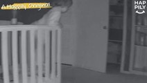 Baby monitor shows sweet moment toddler climbs out of crib to comfort crying brother