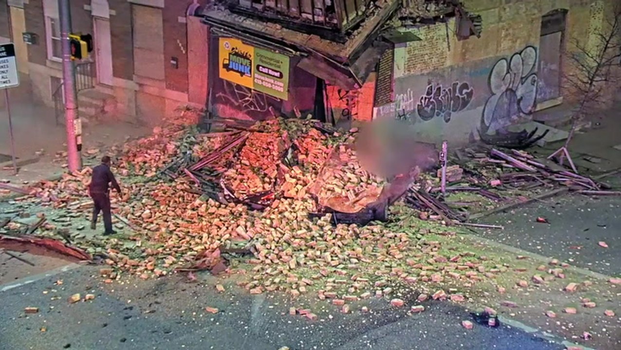 Stolen vehicle crashes into building causing collapse after attempted traffic stop