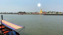 Tugboat and barge Timelapse Koh Kret Chao Phraya river Thailand