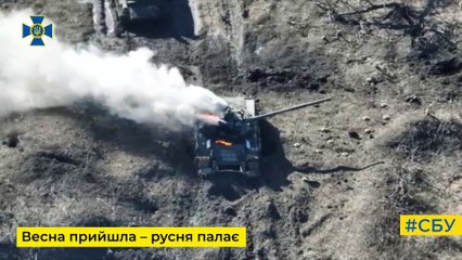 Бойцы СБУ за ночь сожгли 5 русских танков, 2 БМП и один грузовик с боекомплектом