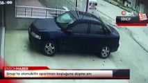 Sinop’ta otomobilin apartman boşluğuna düşme anı