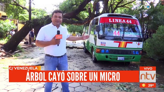 Un árbol cayó sobre un micro lleno de pasajeros en inmediaciones de la Uagrm a consecuencia de las intensas lluvias