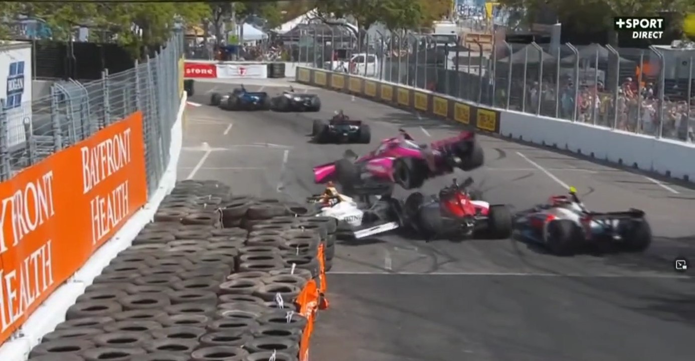 Indycar 2023 St Petersburg Race Veekay Harvey Kirkwood Huge Crash Airborne
