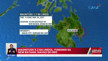 Magnitude 5.2 na lindol, yumanig sa New Bataan, Davao De Oro | UB