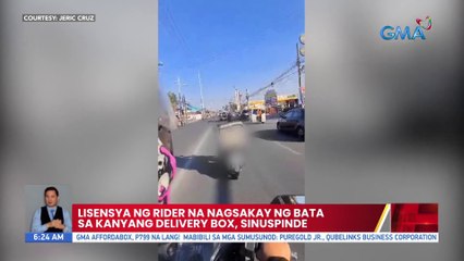 Lisensya ng rider na nagsakay ng bata sa kanyang deliverybox, sinuspinde | UB