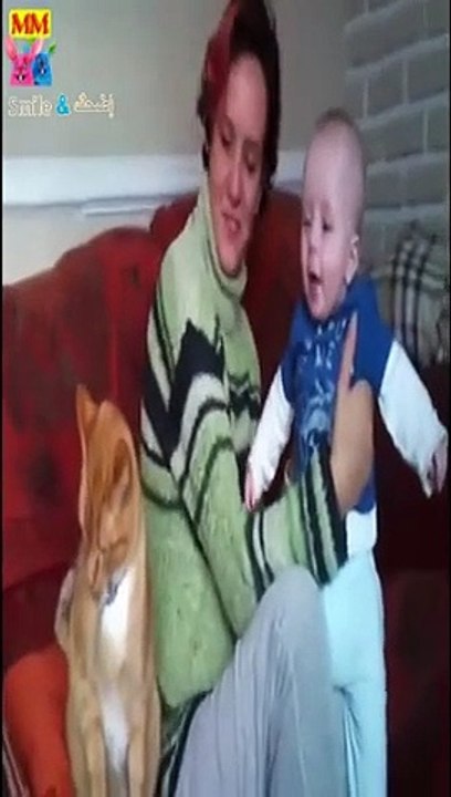 مقاطع مضحكة لقطط ، تلعب مع الأطفال  لحظات مليئة بالأمل والفرح