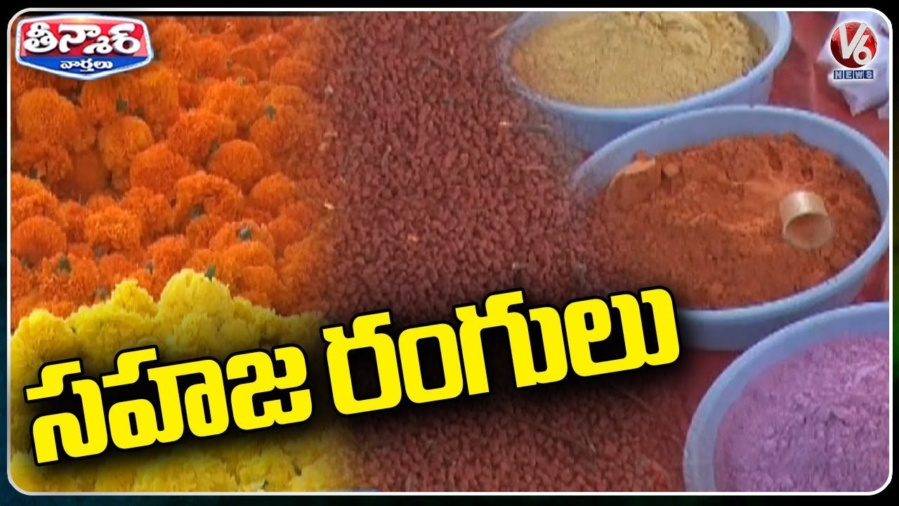 Herbal And Natural Colours Making Process With Flowers And Leafs  _ Holi 2023  _ V6 Weekend Teenmaar