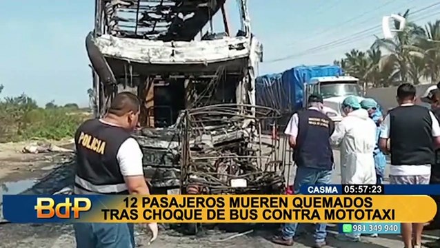 Se eleva a 12 los fallecidos calcinados tras accidente entre bus y mototaxi en Casma: 4 de ellos eran menores