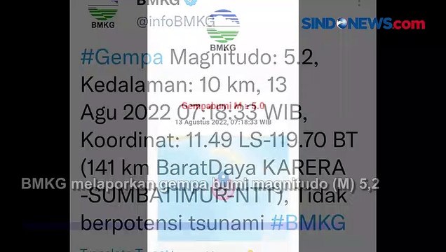 Gempa Magnitudo 5,2 Guncang Sumba Timur