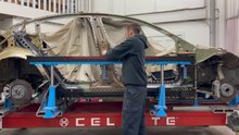 Tesla Model 3 B pillar replacing and welding on Celette bench