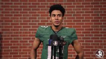 Jordan Travis speaks after FSU's first spring practice