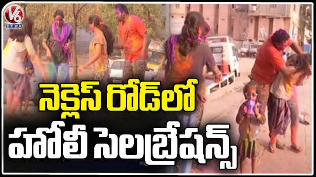 Holi 2023 _ Holi Festival Celebrations In Hyderabad's Necklace Road _ V6 News