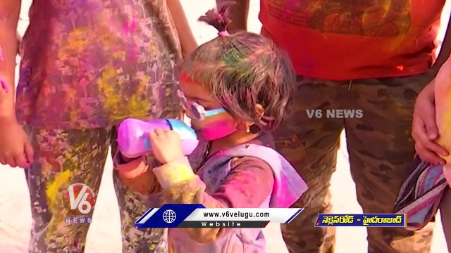 Youth Participating In Holi Celebrations In Necklace Road _ Hyderabad _ V6 News