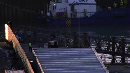 People arrive at port in Dover after crossing Channel