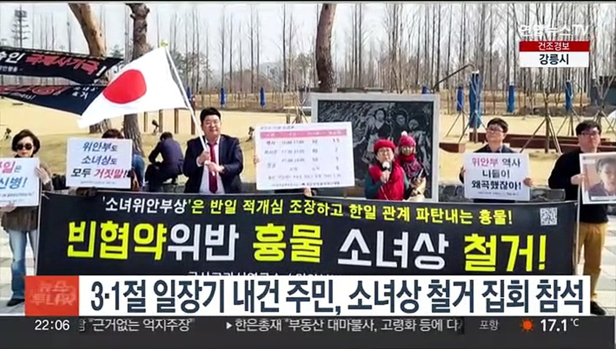 3·1절 일장기 내건 주민, 소녀상 철거 집회 참석