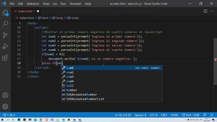 Mostrar el primer número negativo de cuatro números en JavaScript