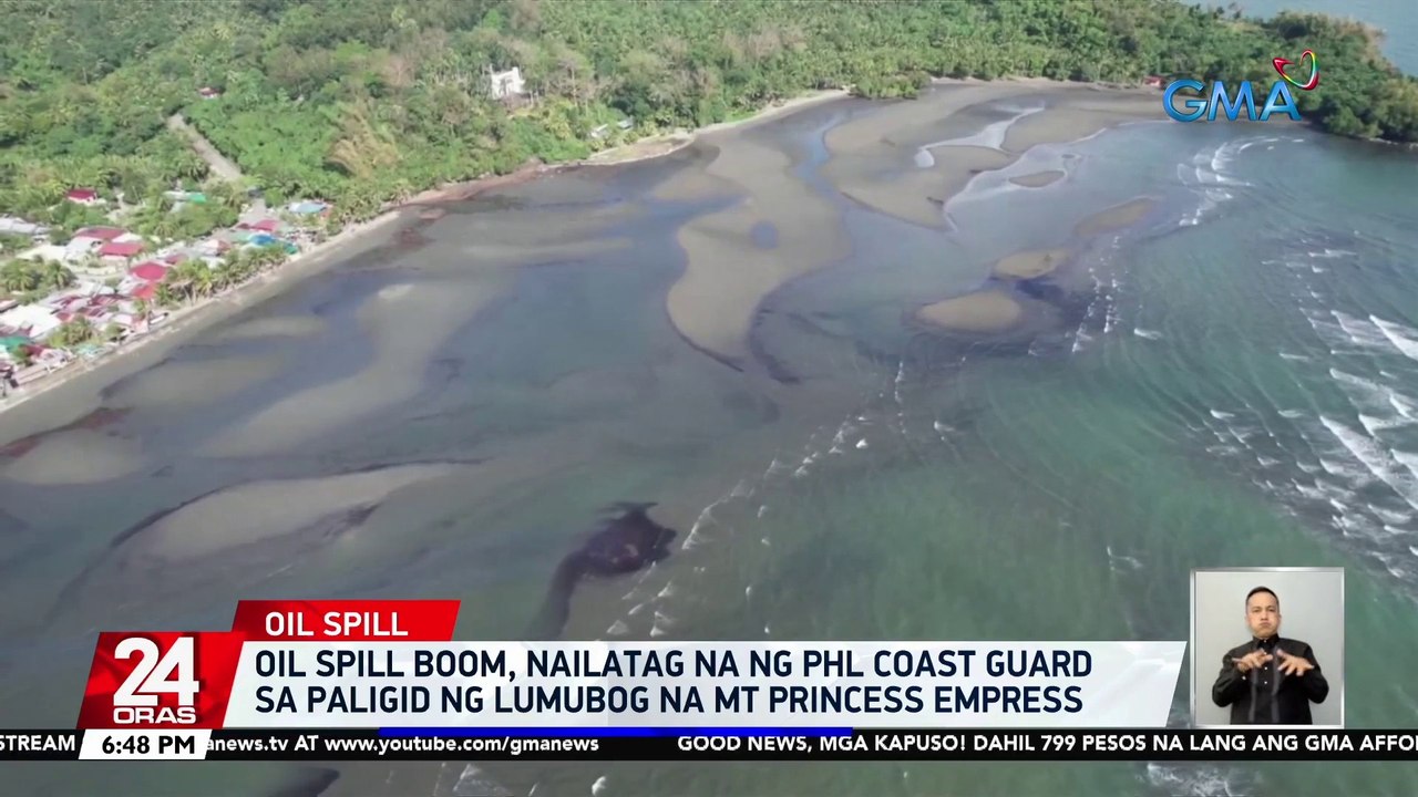 Oil spill boom, nailatag na ng PHL Coast Guard sa paligid ng lumubog na MT Princess Empress | 24 Oras
