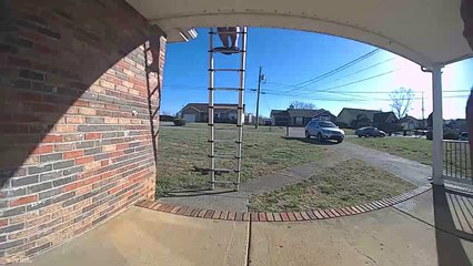 Guy Climbing Ladder to Check Roof Damage Gracefully Falls