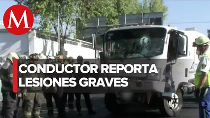 Pipa de gas se estrella contra muro de contención en San Antonio Abad