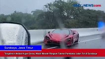 Tergelincir Akibat Hujan Deras, Mobil Mewah Ringsek Tabrak Pembatas Jalan Tol di Surabaya