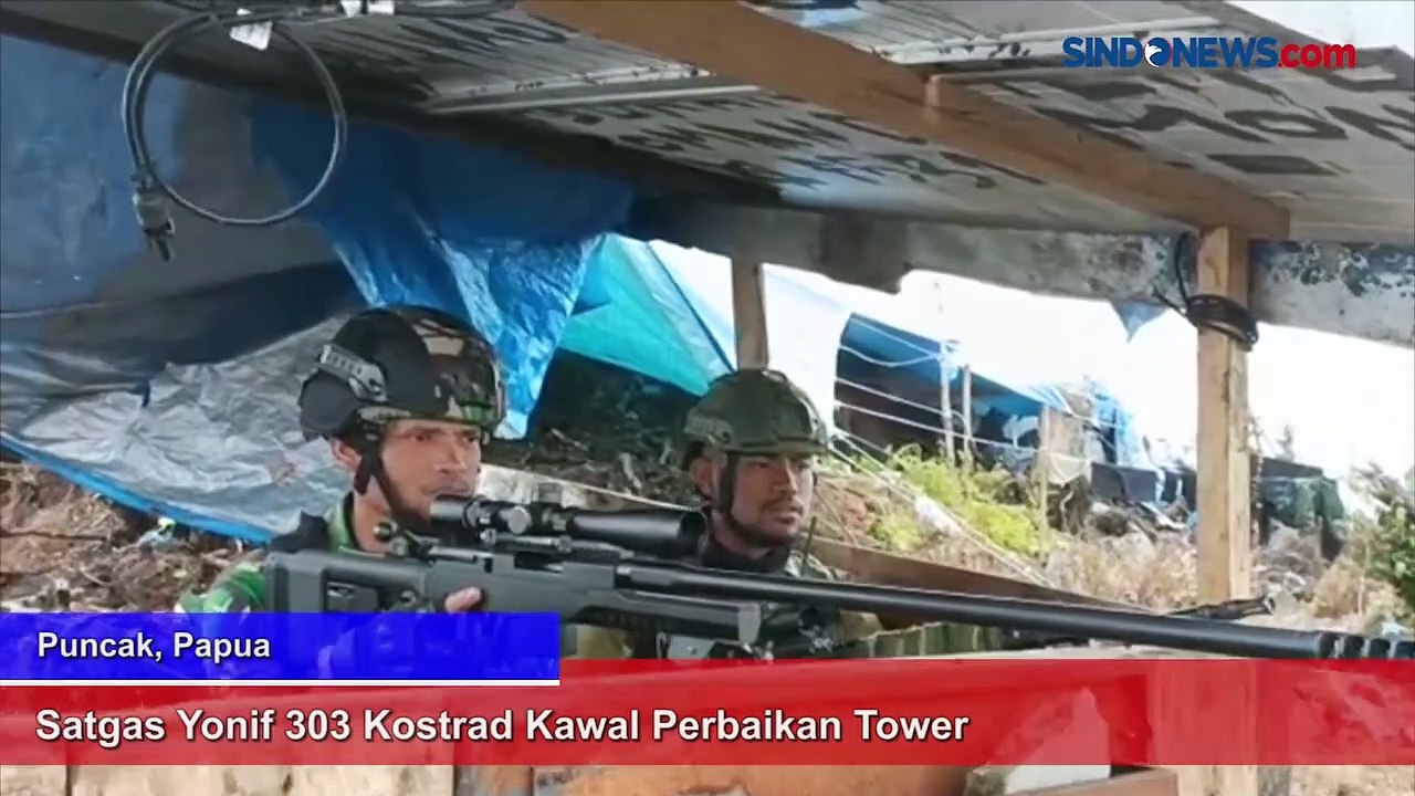 Pengamanan Perbaikan Tower di Kawasan Puncak Papua oleh Satgas Yonif 303 Kostrad